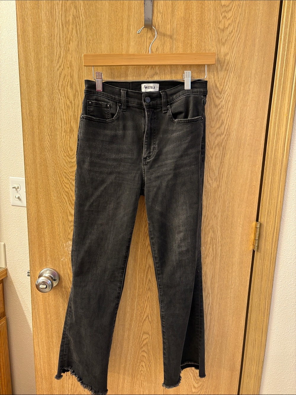 Pistola Black Flare Wide-Leg Jeans with Raw Hem